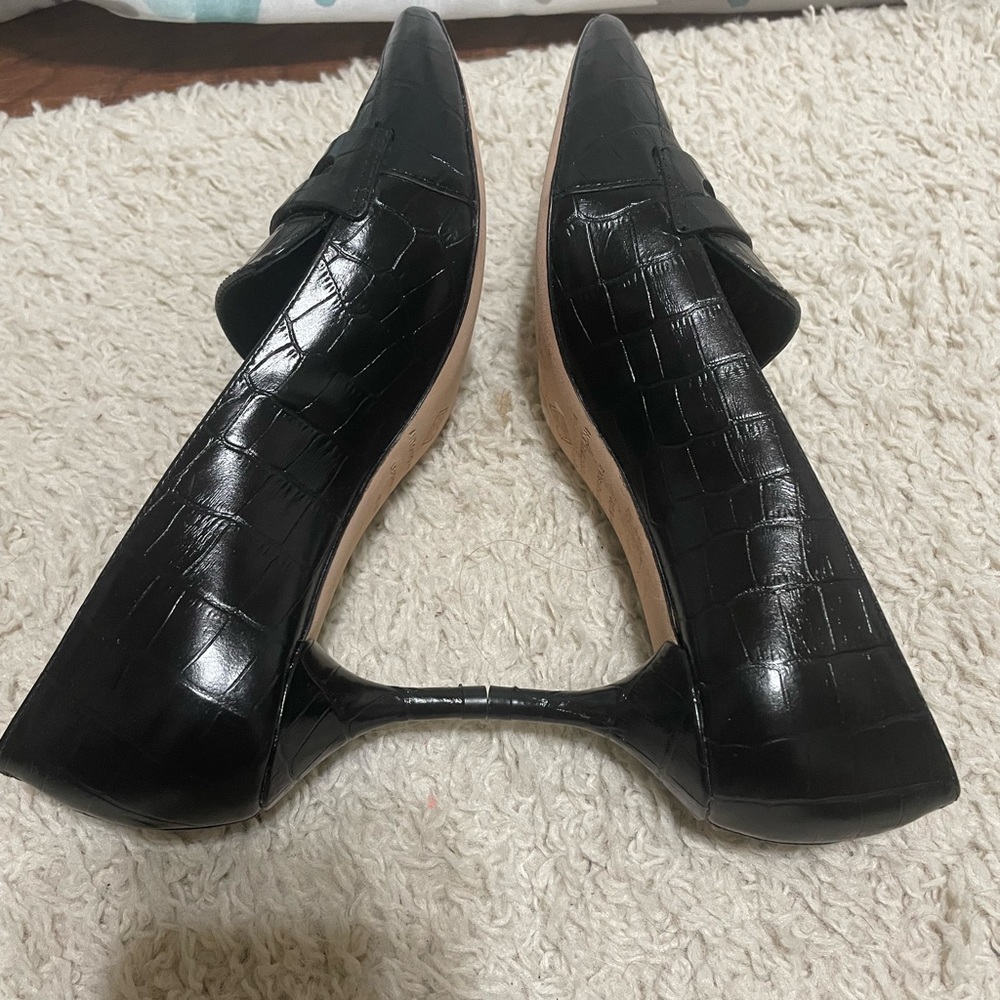 Antonio Melani Leedia Heels Pumps 6.5 Shoes Croc Embossed Leather Classic Black - Picture 2 of 7